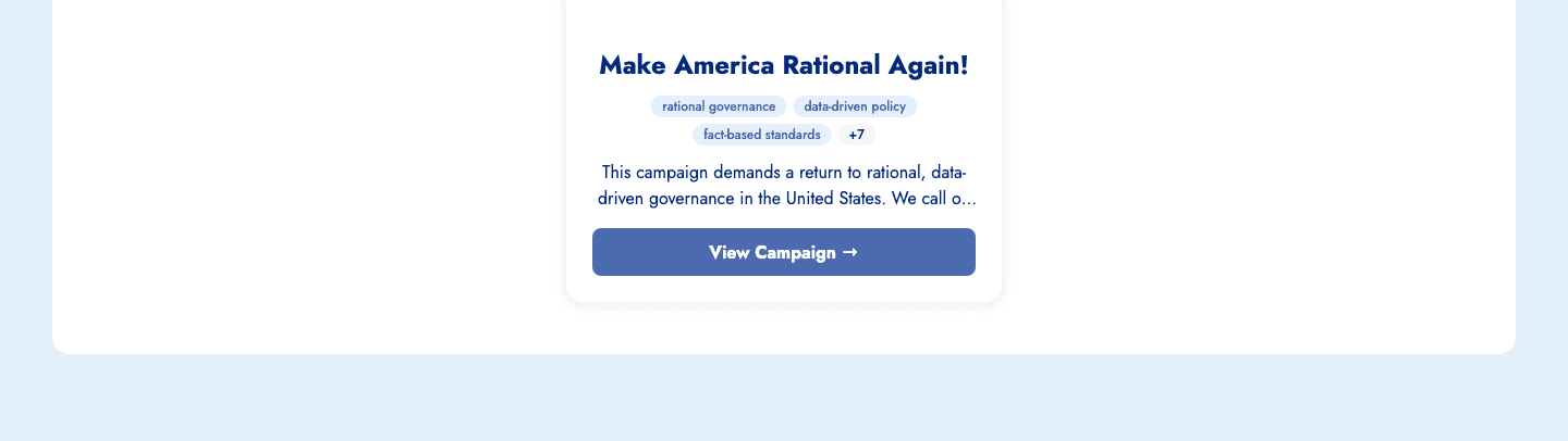 Campaign detail page with context, key facts, and targeted officials