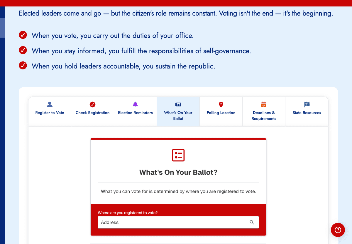 Ballot preview showing candidates and measures for your location